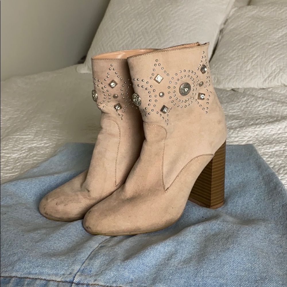 Cream Rhinestone Booties